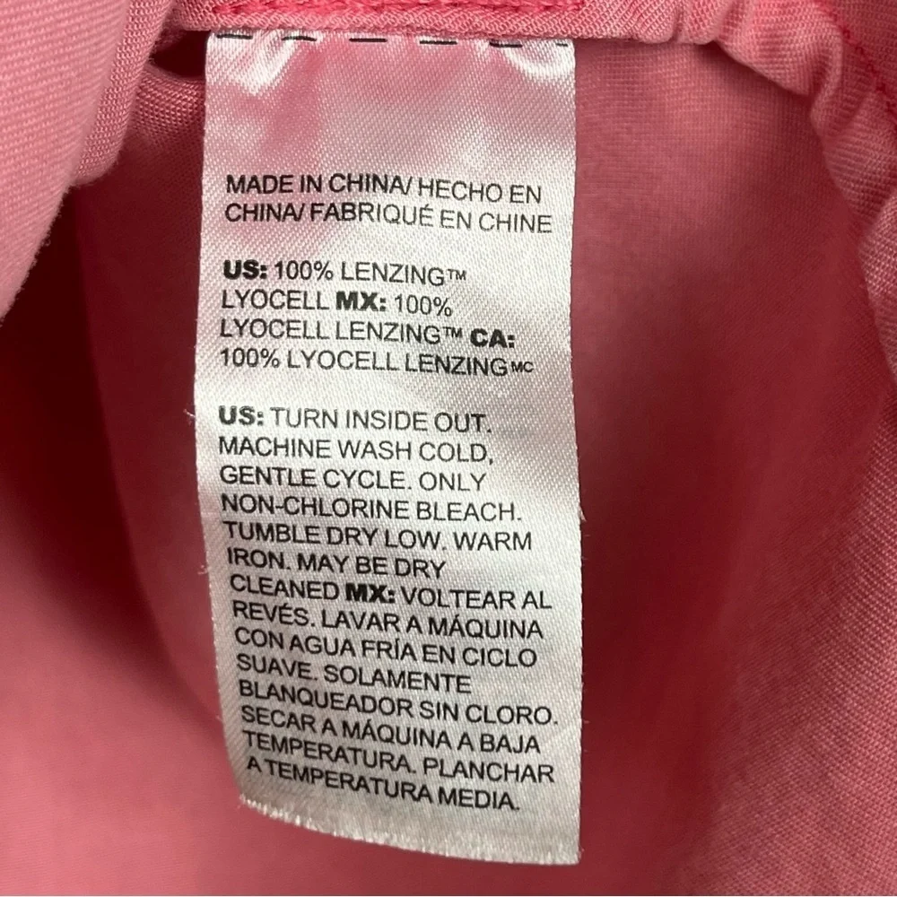 Chico’s pink 100% Lyocell fringed trim button front roll tab shirt, size 8. - Picture 11 of 11